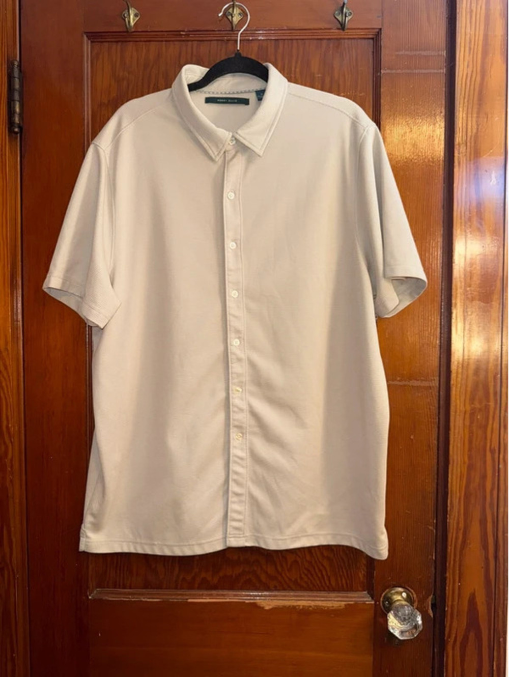 Perry Ellis Men’s Textured Button-Front Polo Shirt XL Beige Tan
